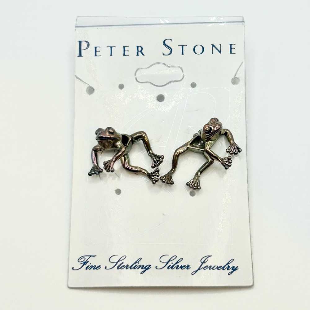 Peter Stone Sterling Silver Frog Stud Earrings 🐸 925